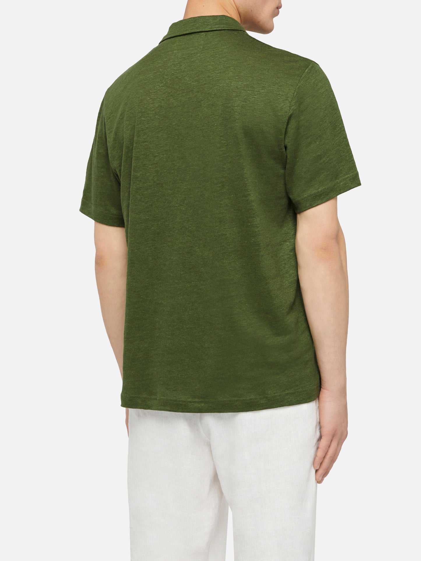 Military green linen buttonless polo shirt Fraser - MC2 Saint Barth