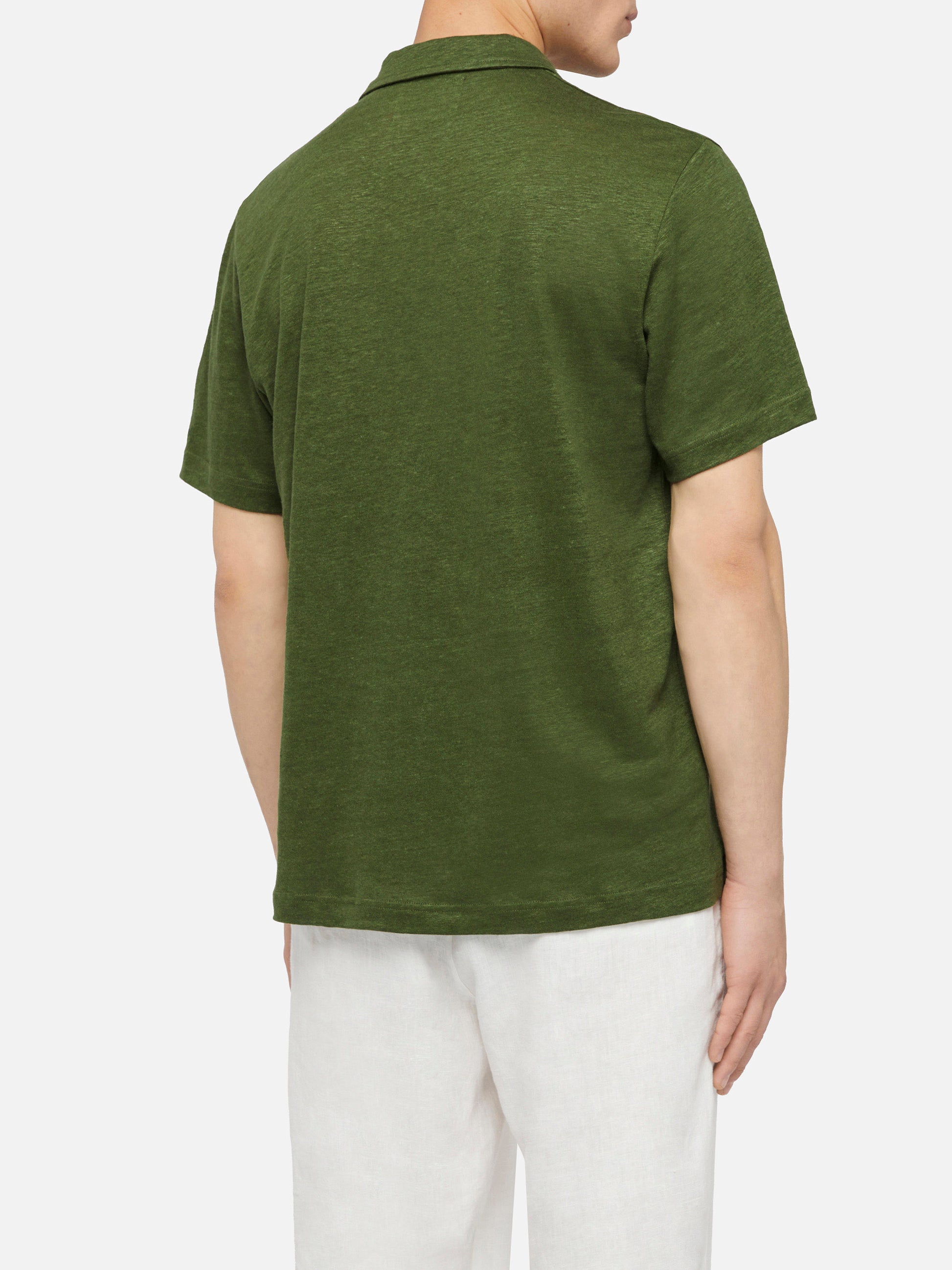 Military green linen buttonless polo shirt Fraser - MC2 Saint Barth