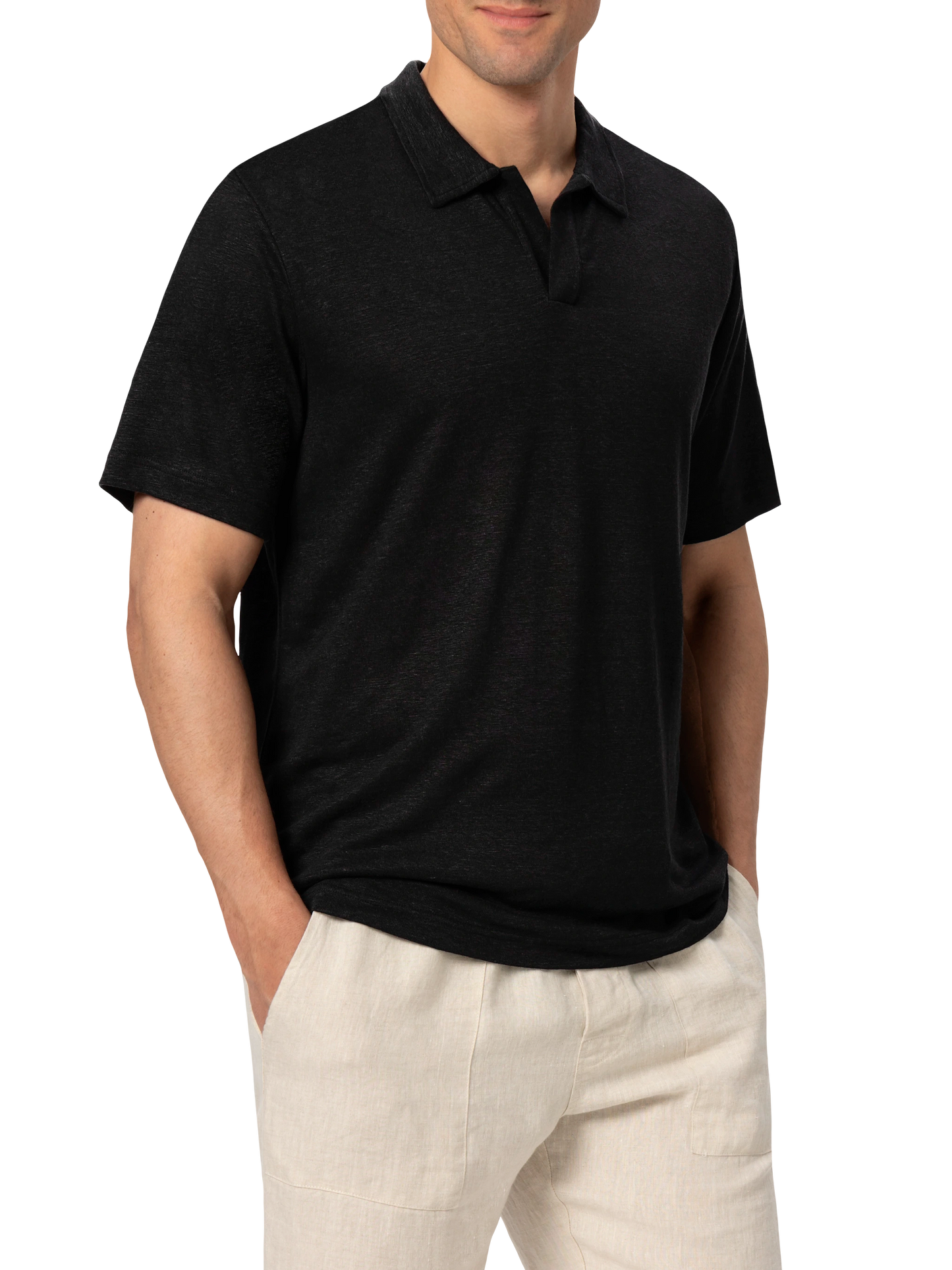Black linen buttonless polo shirt Fraser - MC2 Saint Barth