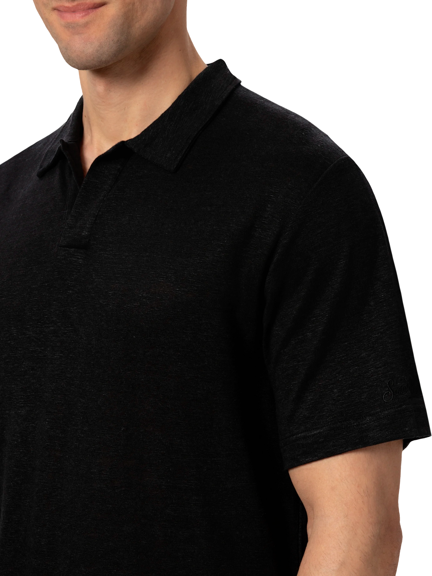 Black linen buttonless polo shirt Fraser - MC2 Saint Barth
