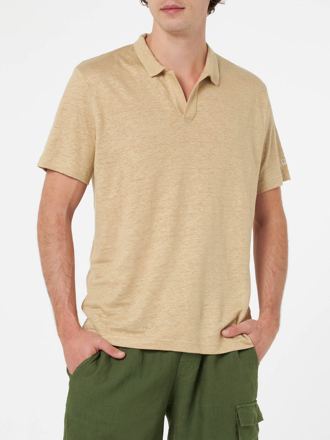 Mc2 Saint Barth Polo da uomo in lino beige Fraser