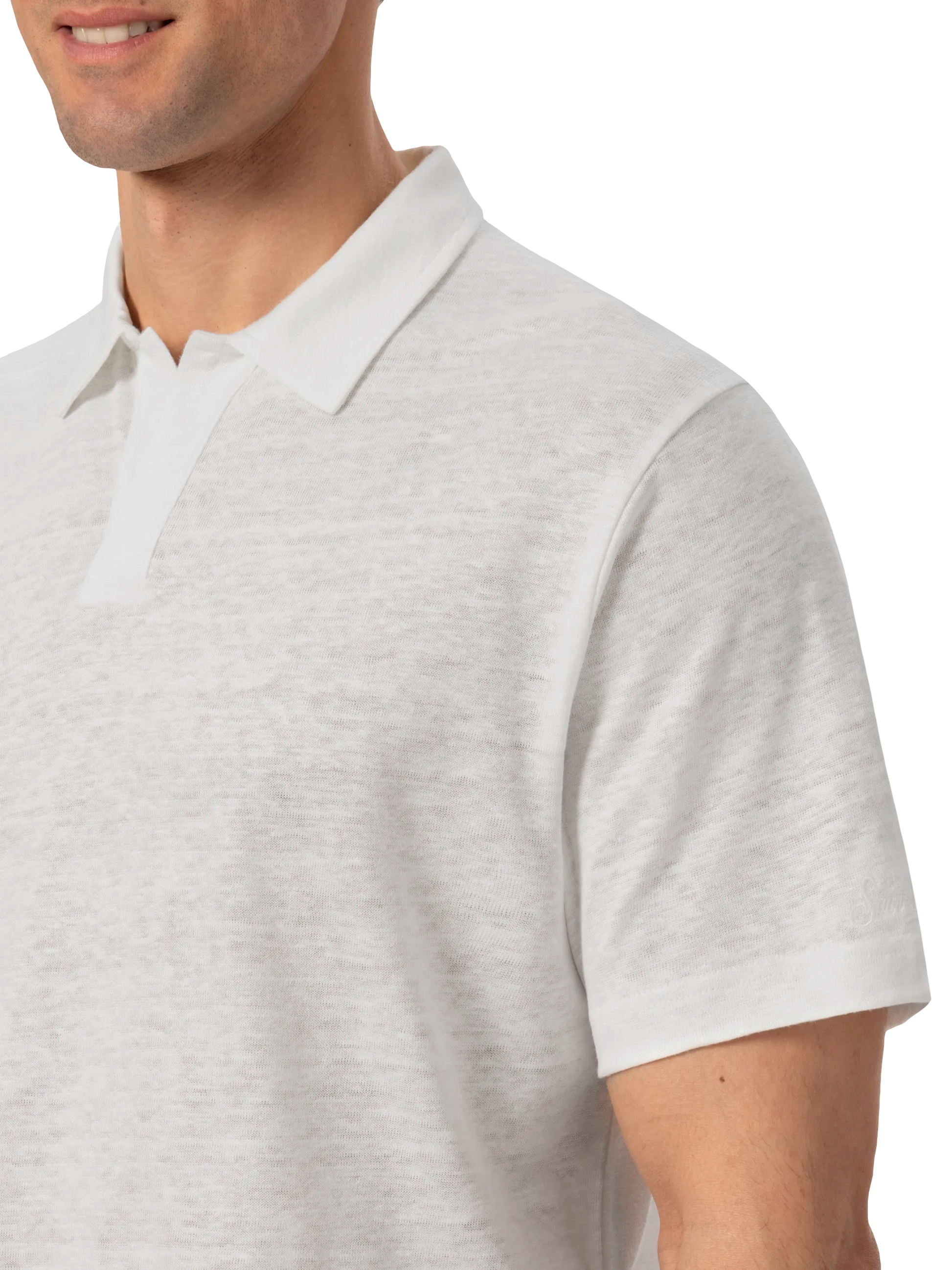 White linen buttonless polo shirt Fraser – MC2 Saint Barth White linen buttonless polo shirt Fraser – MC2 Saint Barth