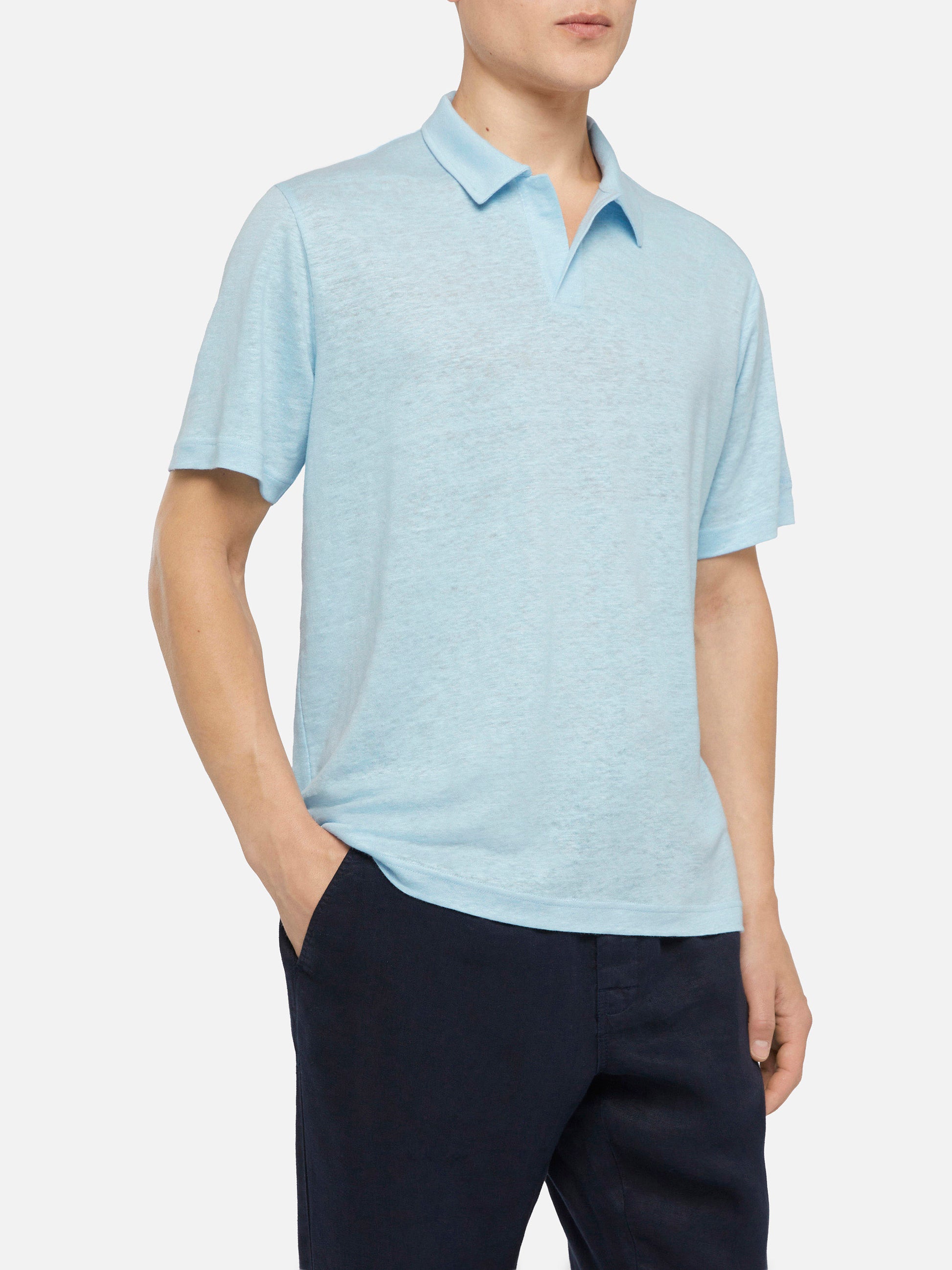 Light blue linen buttonless polo shirt Fraser - MC2 Saint Barth