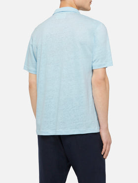 Light blue linen buttonless polo shirt Fraser - MC2 Saint Barth