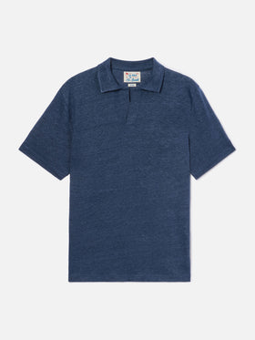 Polo Fraser in puro lino blu navy tinta unita