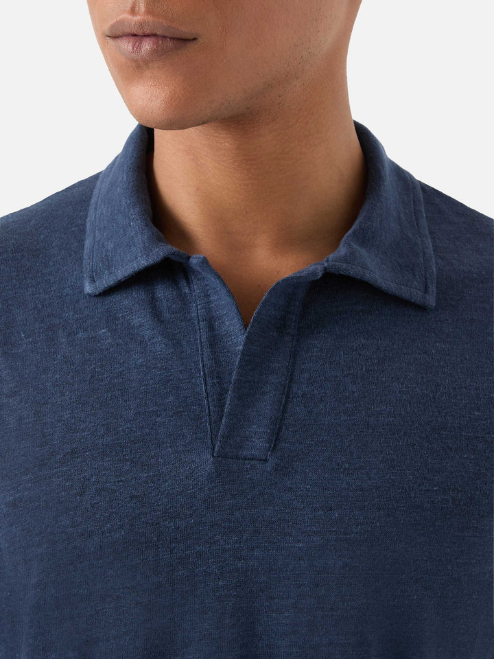 Polo Fraser in puro lino blu navy tinta unita