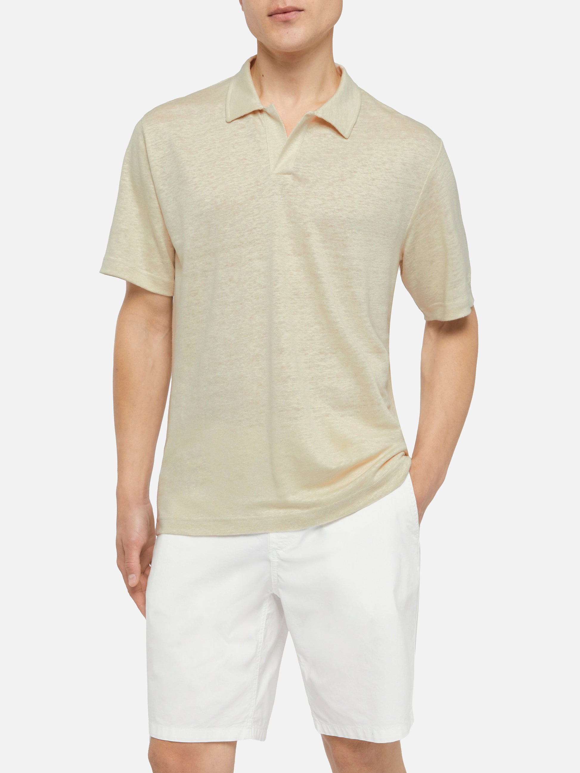 Off-white linen buttonless polo shirt Fraser - MC2 Saint Barth
