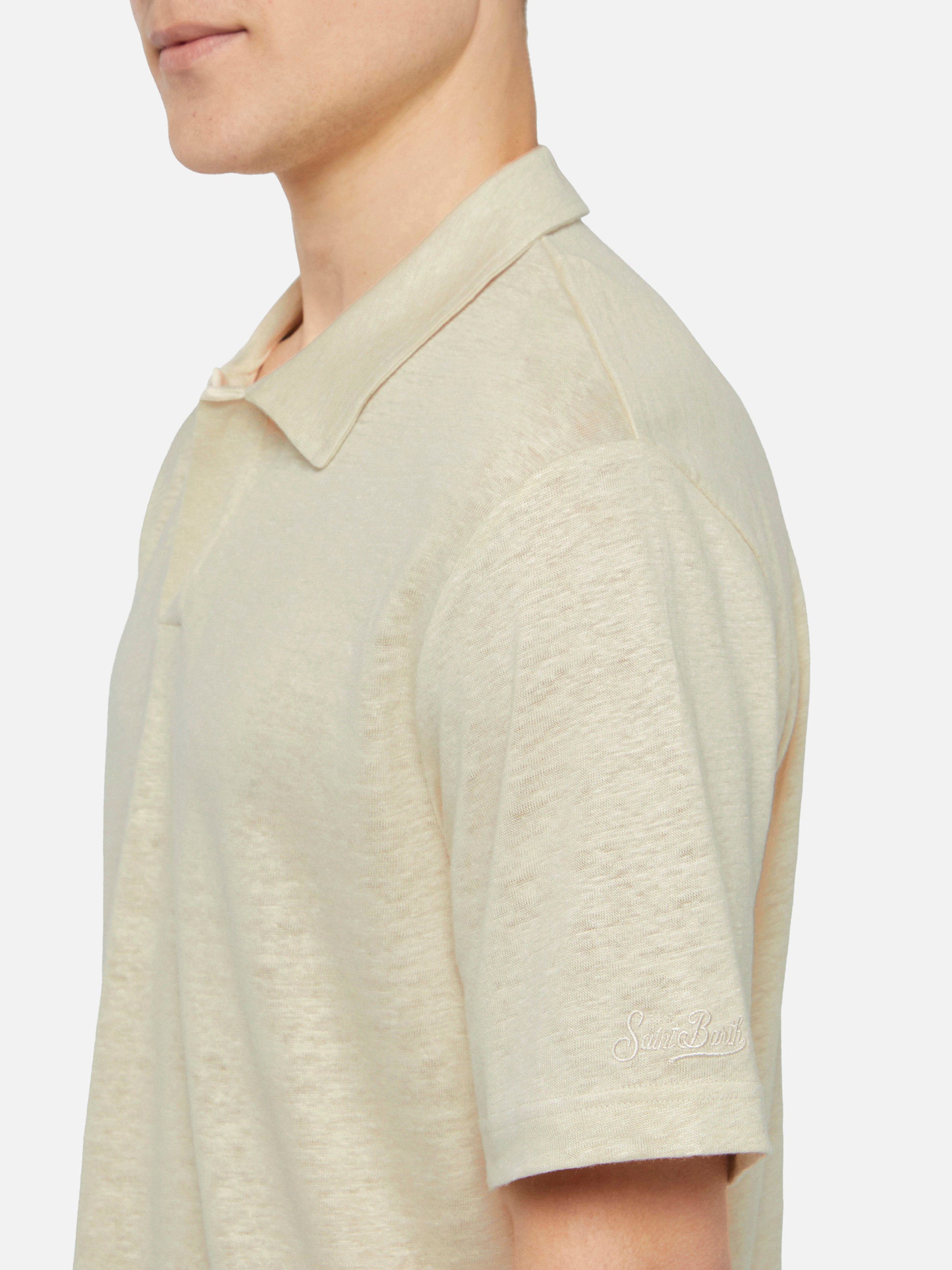Off-white linen buttonless polo shirt Fraser - MC2 Saint Barth