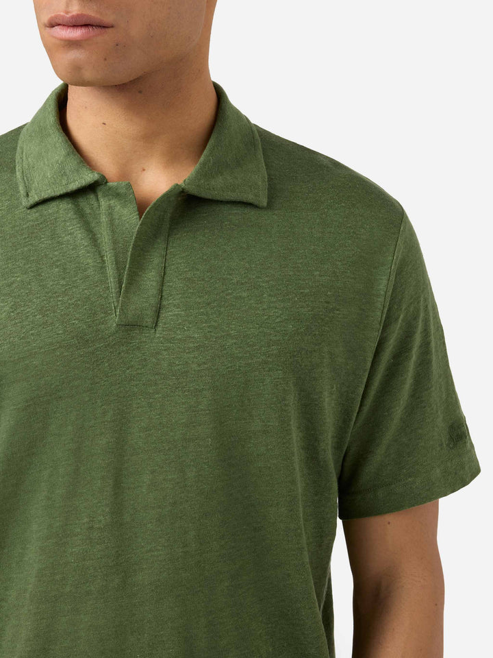 Polo Fraser in puro lino verde militare