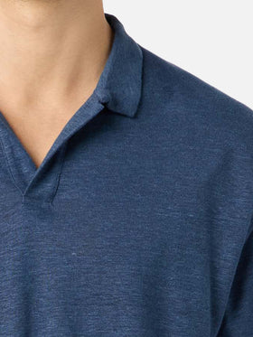 Navy blue linen buttonless polo shirt Fraser - MC2 Saint Barth
