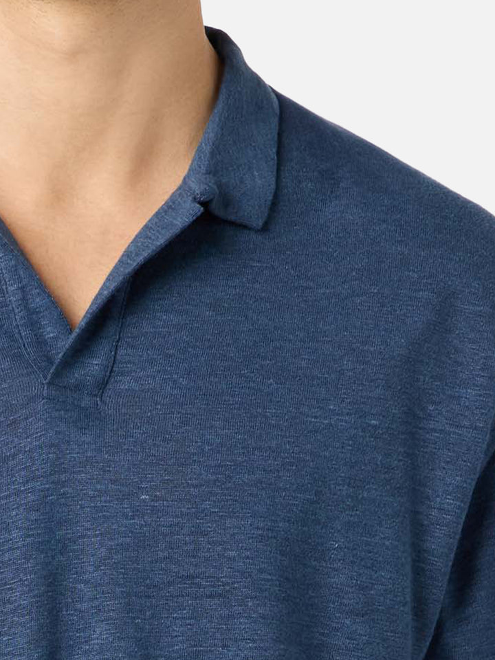 Navy blue linen buttonless polo shirt Fraser - MC2 Saint Barth