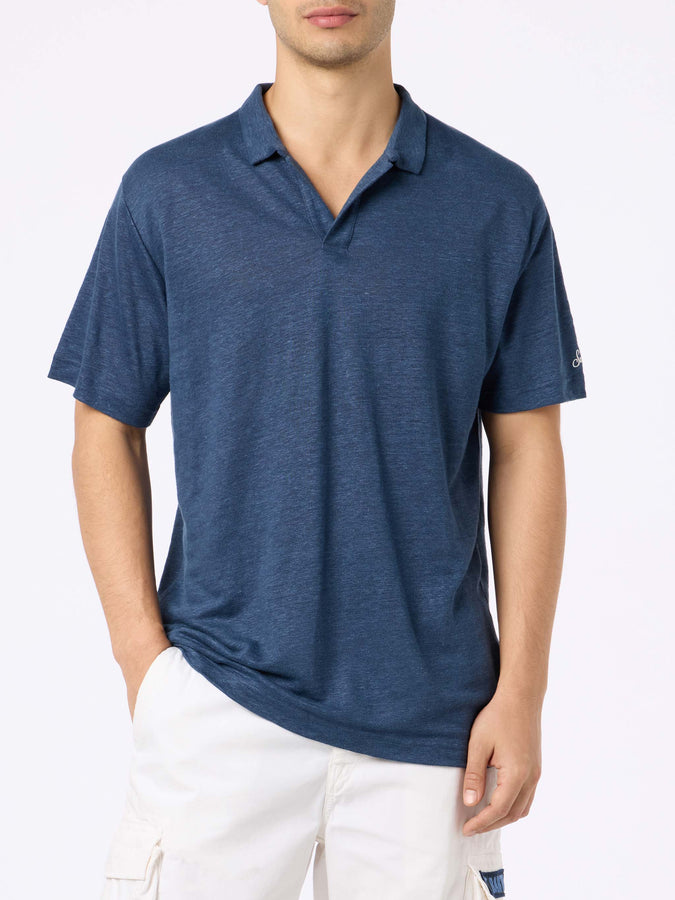 Mc2 Saint Barth Polo da uomo in lino blu navy Fraser