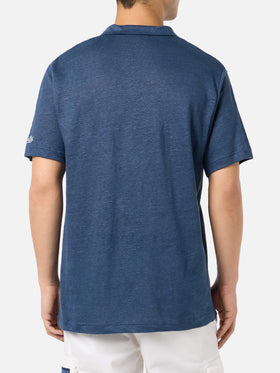 Navy blue linen buttonless polo shirt Fraser - MC2 Saint Barth