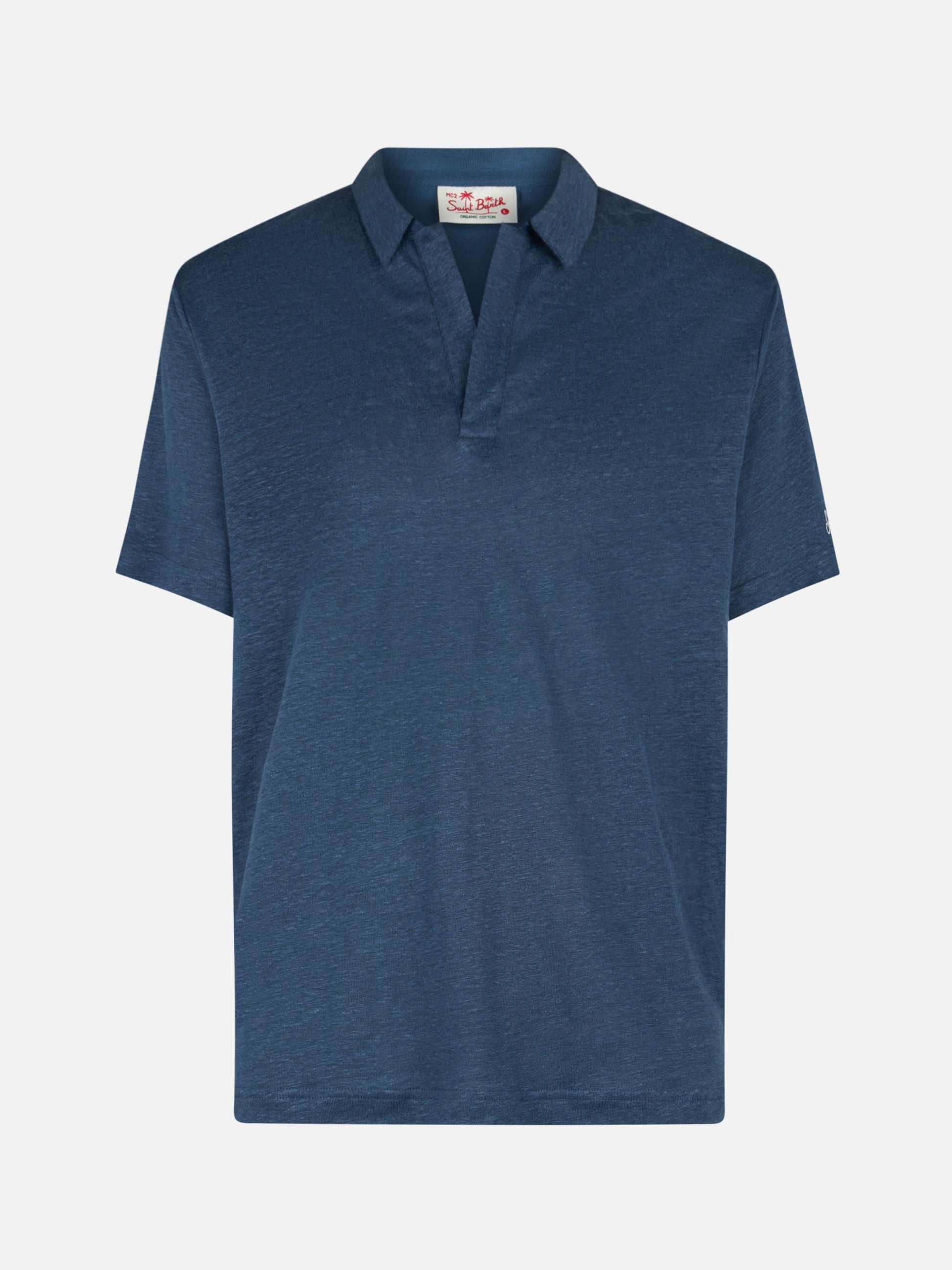 Navy blue linen buttonless polo shirt Fraser - MC2 Saint Barth