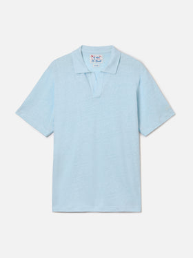 Light blue Fraser polo in pure linen solid color