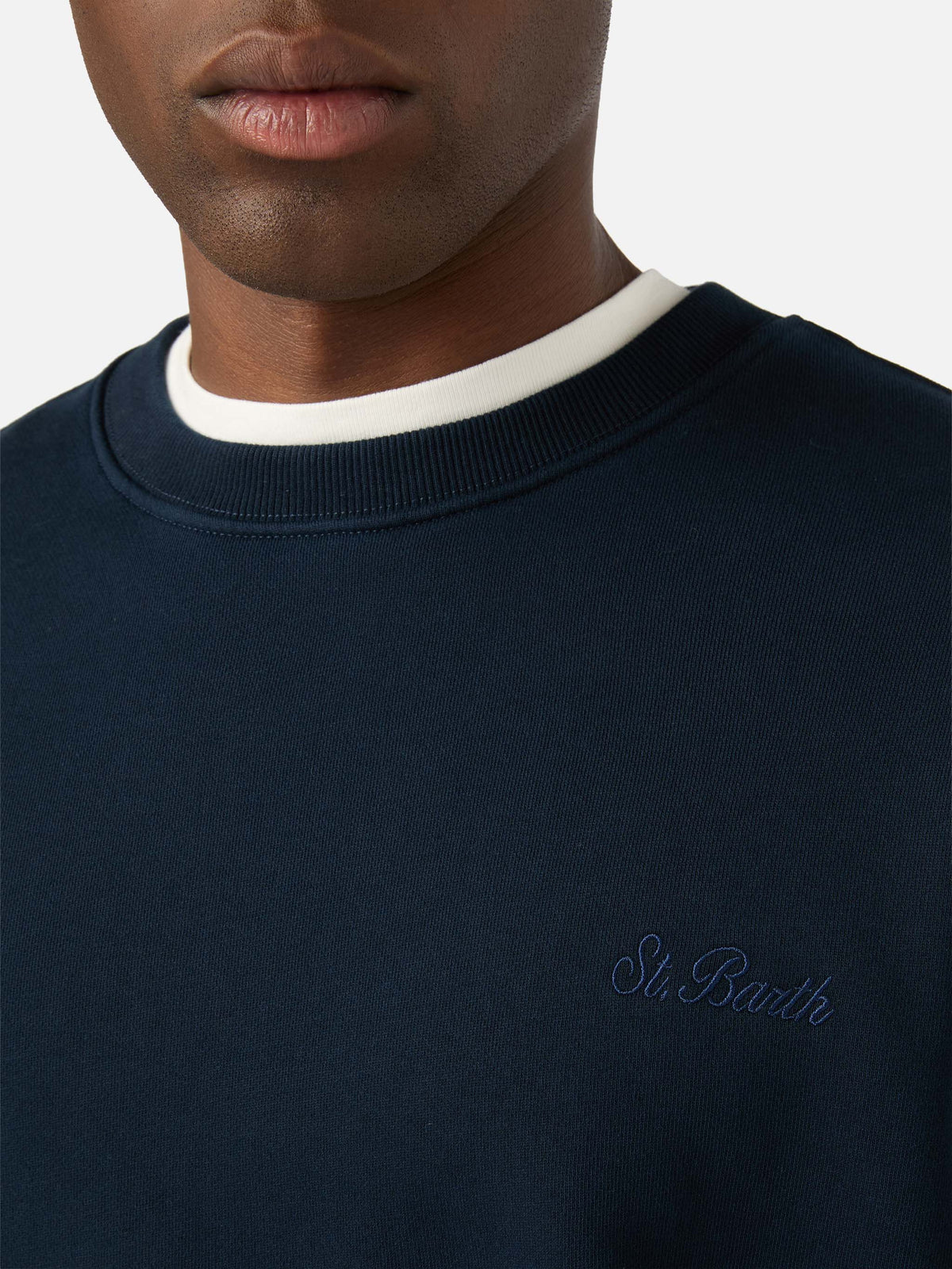 Sweat-shirt en coton Fourseason Navy blue avec logo brodé 