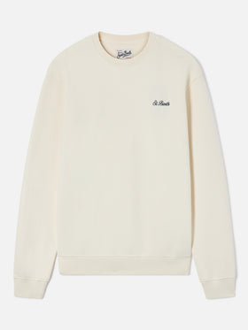 Felpa girocollo Fourseason in cotone bianco panna