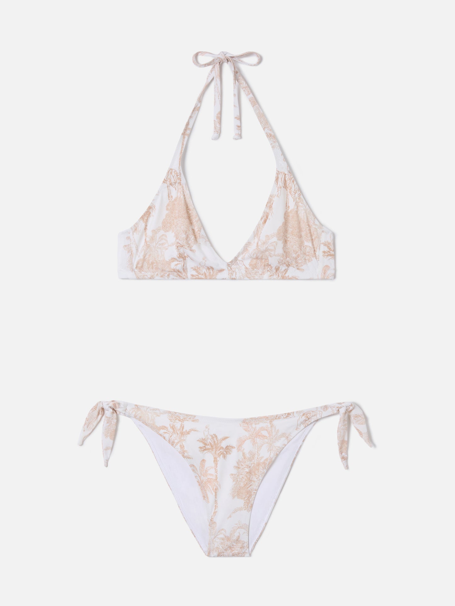 Bikini Gaia Yali con stampa toile de jouy bianco e beige