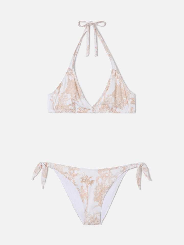 Bikini Gaia Yali con stampa toile de jouy bianco e beige
