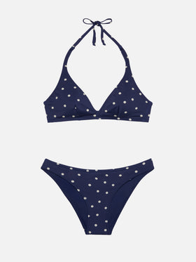 Gaia Maia Triangel-Bikini mit festem Bein, hochgeschnittenem Höschen und Polka-Dot-Muster