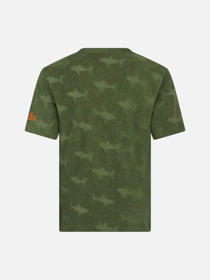 Boy military terry t-shirt Gary with shark embossed pattern - MC2 Saint Barth
