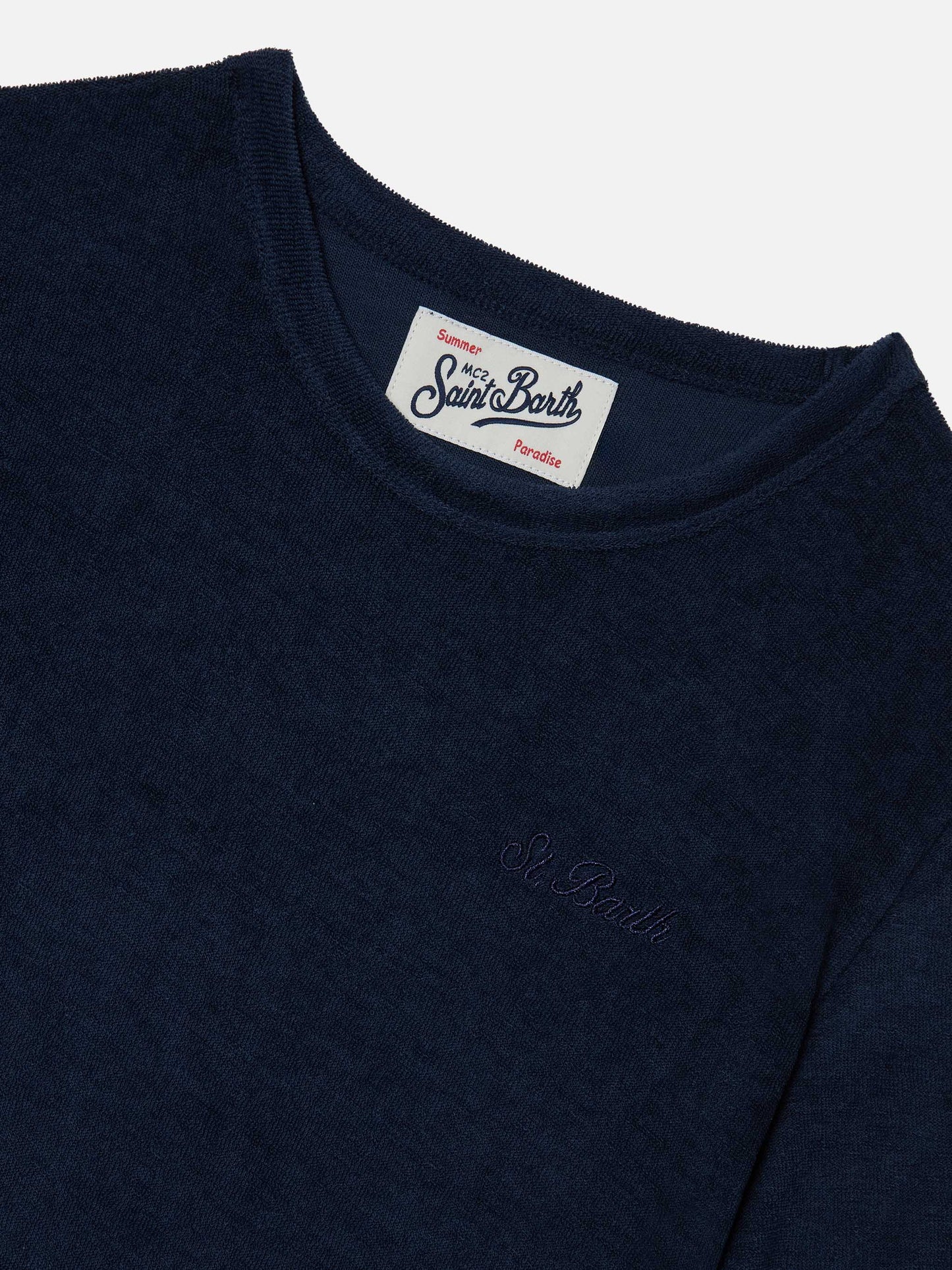 T-shirt Gary Jr in tessuto effetto spugna blu navy con logo ricamato
