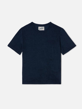 T-shirt Gary Jr in tessuto effetto spugna blu navy con logo ricamato