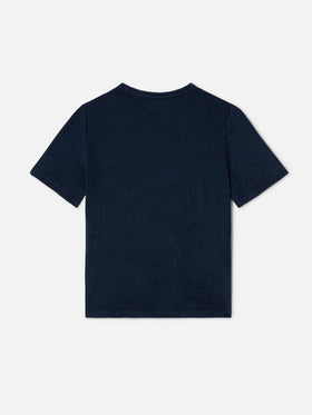T-shirt Gary Jr in tessuto effetto spugna blu navy con logo ricamato