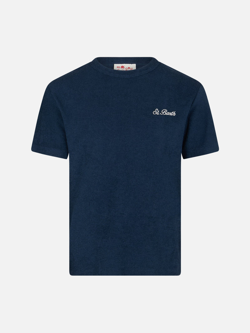 Boy navy blue terry t-shirt Gary with St. Barth embroidery