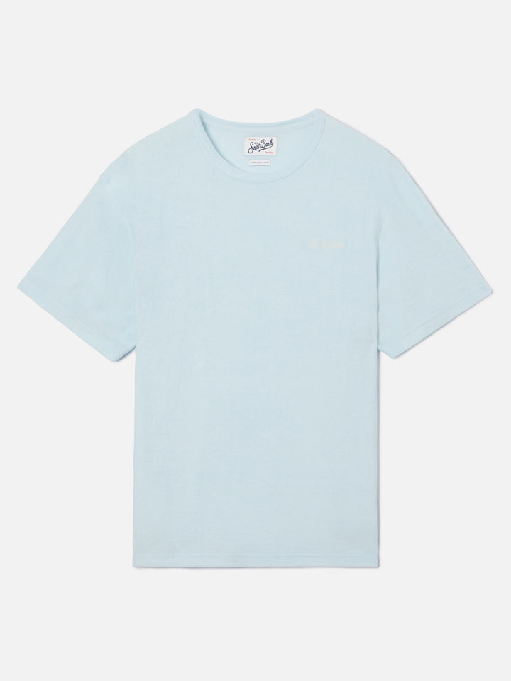 T-shirt Gary in cotone effetto spugna azzurra con ricamo logo