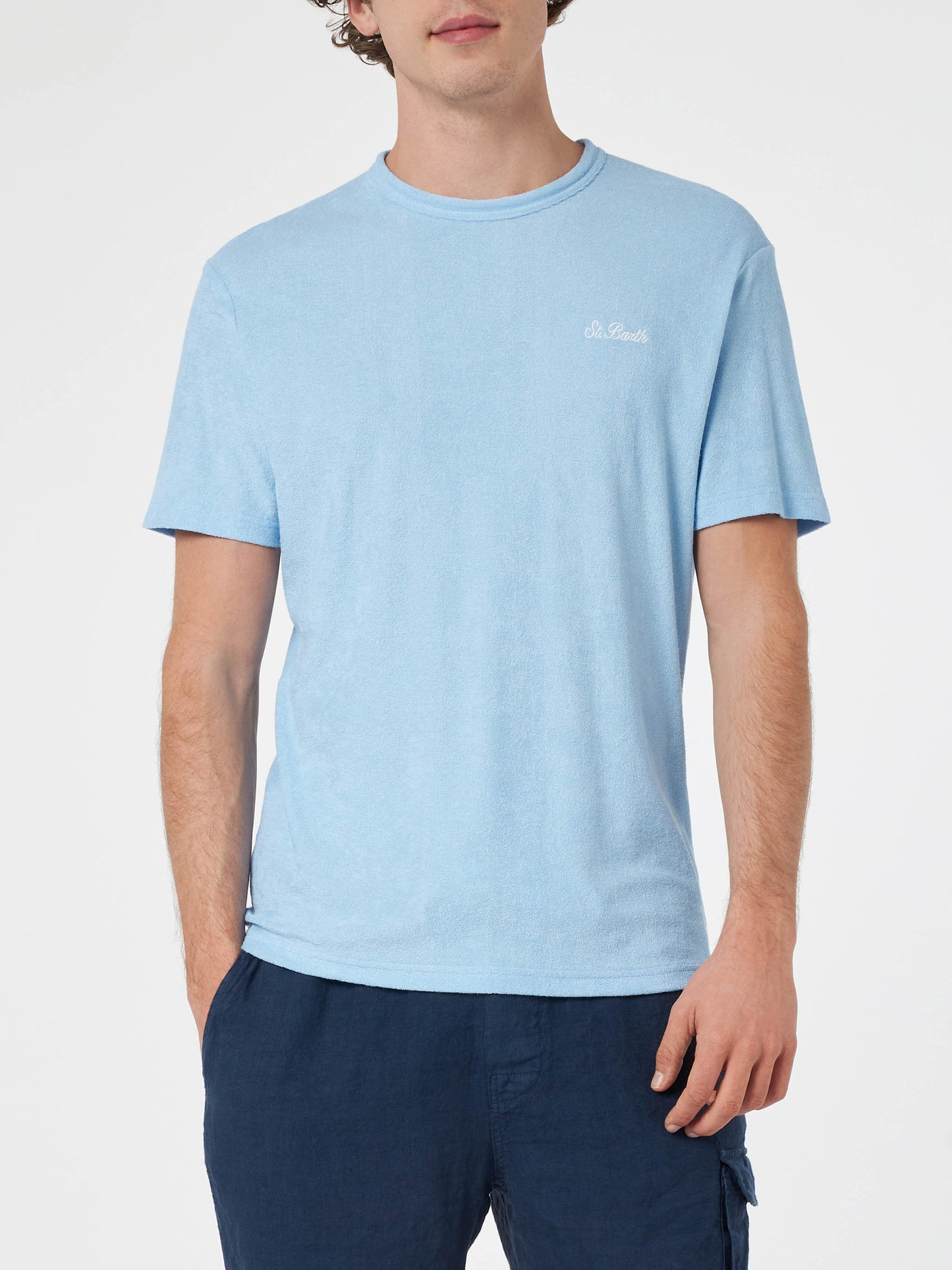 Tshirt in spugna azzurro chiaro Gary con ricamo St. Barth