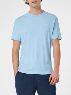 Tshirt in spugna azzurro chiaro Gary con ricamo St. Barth