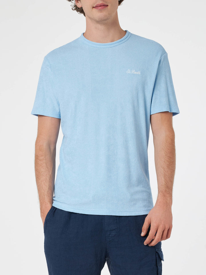Tshirt in spugna azzurro chiaro Gary con ricamo St. Barth