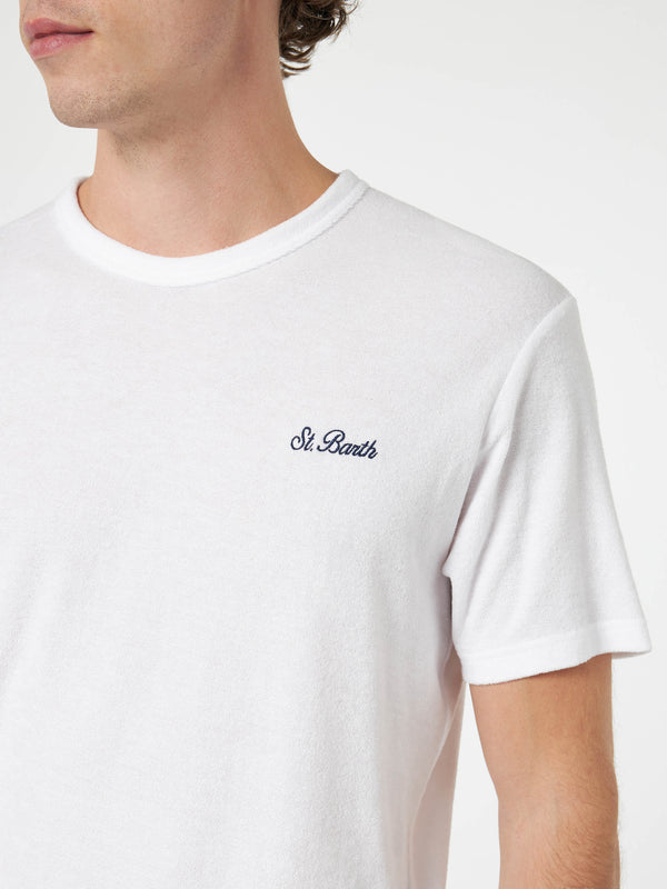 Herren-T-Shirt Gary aus weißem Frottee mit St. Barth-Stickerei