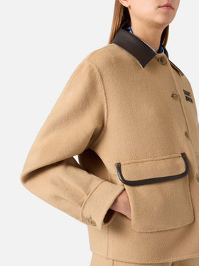 Beige Jacke aus Glacienne-Wollmischung mit Logo-Patch 