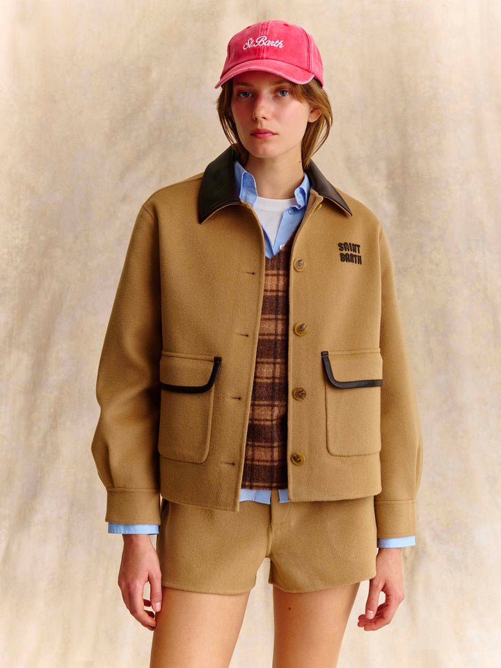 Giacca Glacienne beige in misto lana con patch logo