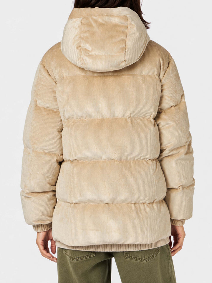 Piumino Geneve in velluto a coste beige con cappuccio