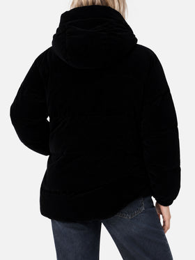 Chaqueta de plumón con capucha de terciopelo negro Geneve 