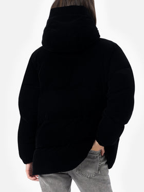 Woman black velvet hooded down padded jacket - MC2 Saint Barth