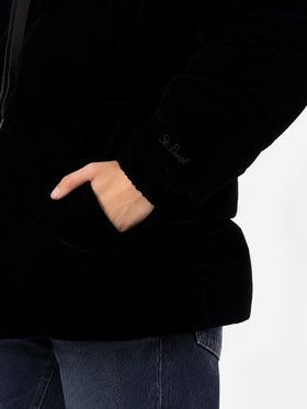 Chaqueta de plumón con capucha de terciopelo negro Geneve 