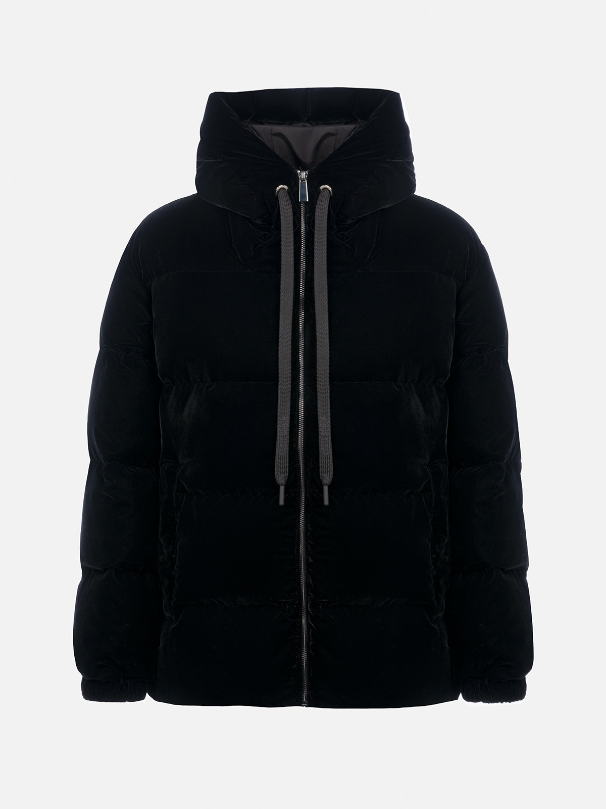 Woman black velvet hooded down padded jacket - MC2 Saint Barth