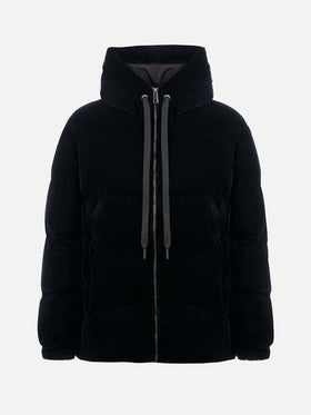 Woman black velvet hooded down padded jacket - MC2 Saint Barth