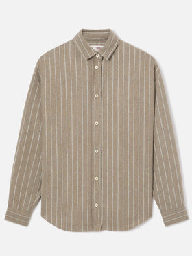 Beiges Gigy-Hemd aus Flanell in Wollmischung mit Nadelstreifen und Strass-Logo 