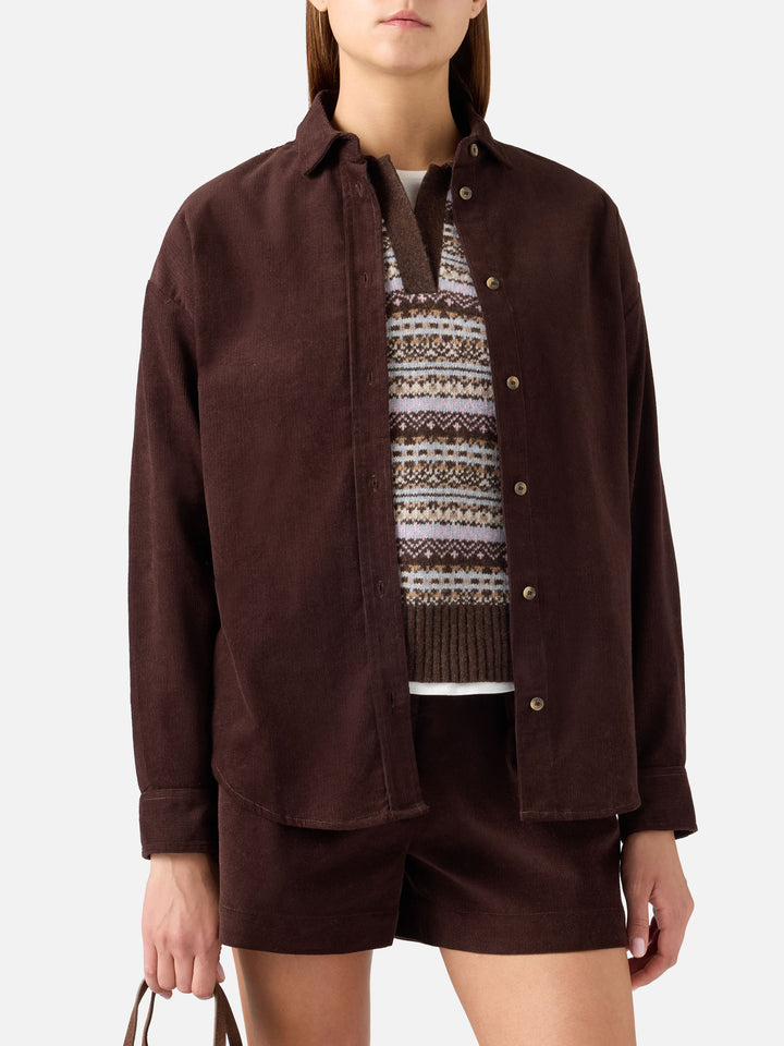 Camisa Gigy de pana de algodón marrón oscuro con logo de strass 