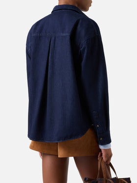 Blue Gigy cotton denim shirt with poodle embroidery