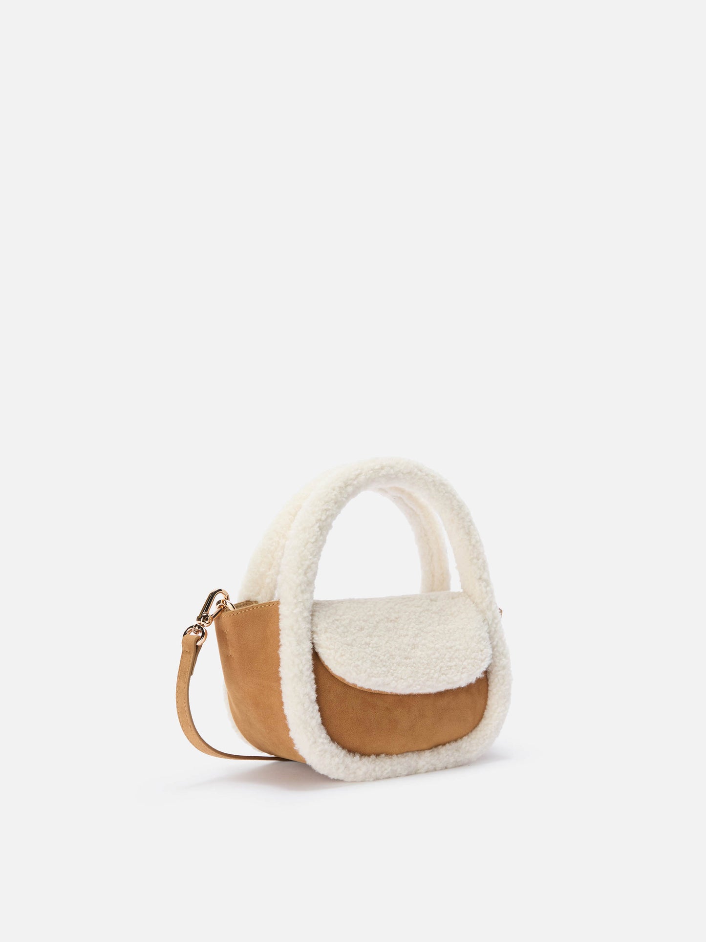 Gilda Mutton Suede Handbag in beige faux suede and shearling