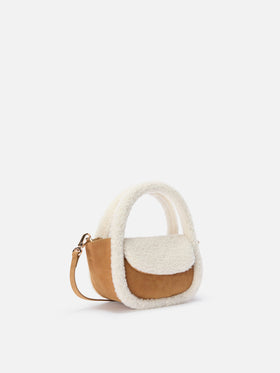 Gilda Mutton Suede Handbag in beige faux suede and shearling