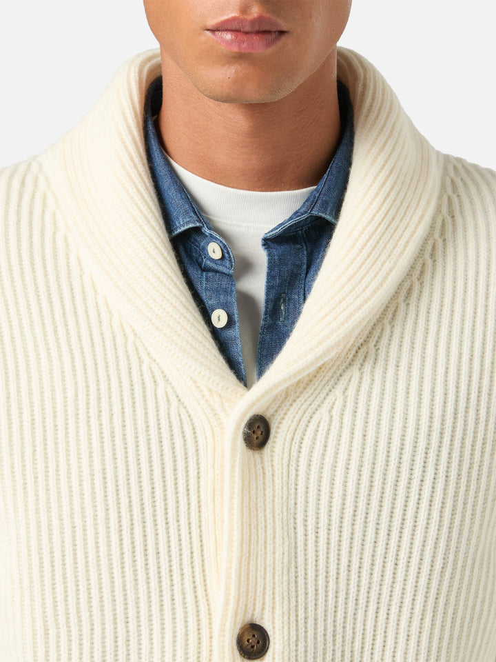 Off white Glasgow wool cardigan with shawl collar