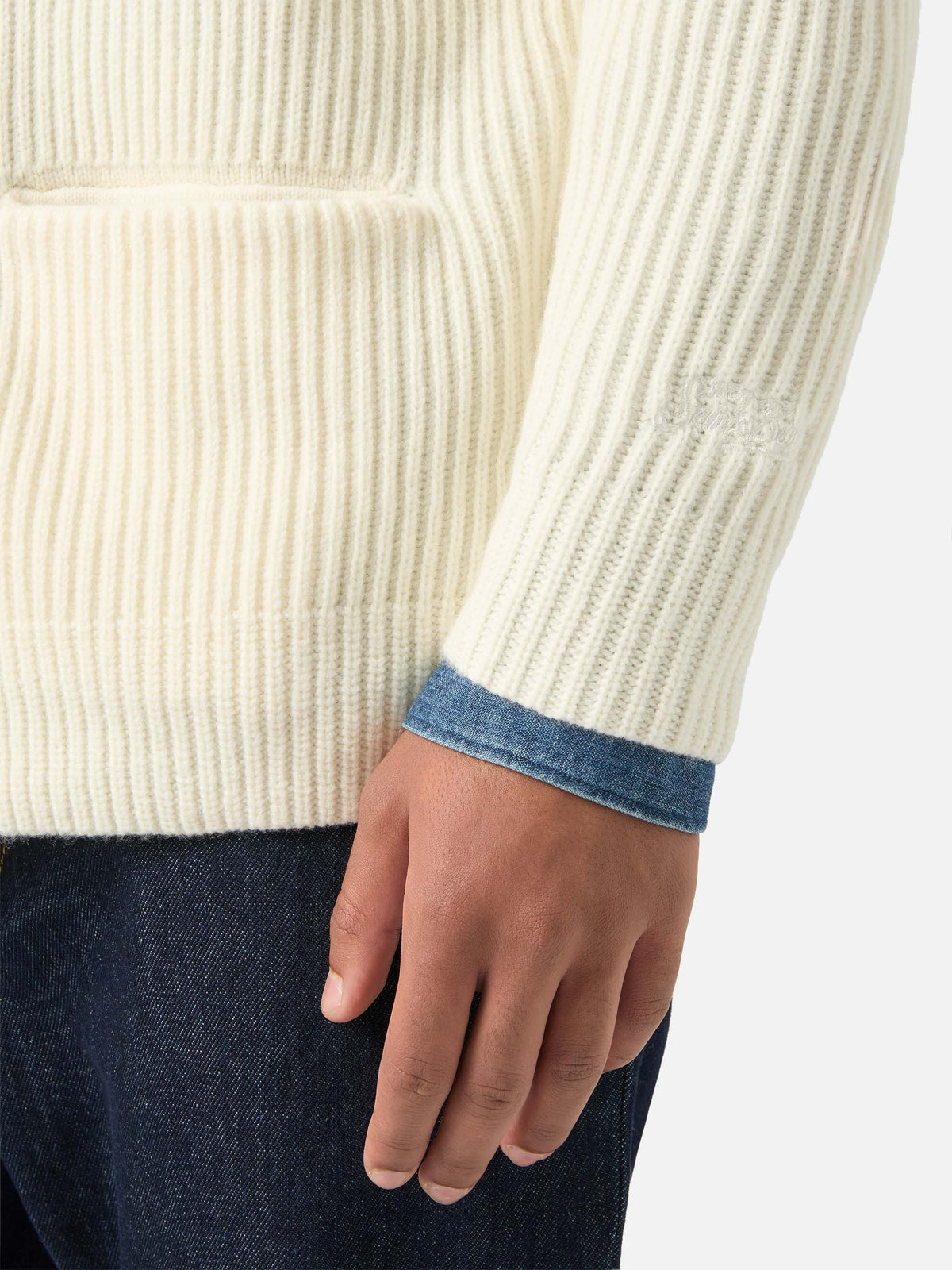 Cardigan Glasgow bianco panna in lana con collo a scialle