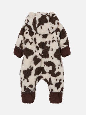 Gefütterter Glace Teddy Schneeanzug mit Teddyfutter, Kuhmuster